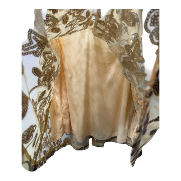 Marc New York Andrew Marc Sleeveless Gold Floral Sequin Overlay Top Blouse Large - Picture 6 of 12